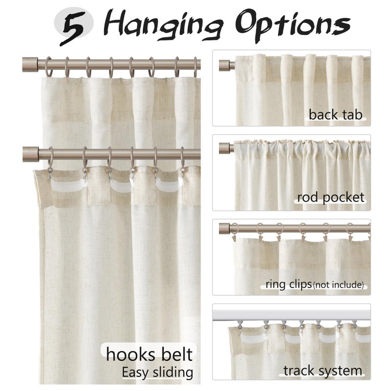 Joywell Ivory Cream Sheer Linen Curtains 72 Inch Length 2 Panels Set for Bedroom Pinch Pleated Back Tab Cotton Flax Linen Drapes White Oatmeal Neutral Modern Farmhouse Curtains for Dining Room Window - Image 4