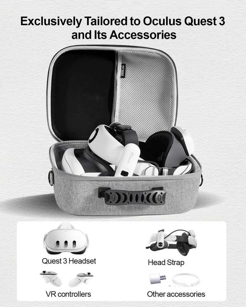Nargos Carrying Case for Meta Quest 3/ 3S, Travel Bag Compatible with BOBOVR S3 Pro Head Strap, Controllers and Other Accessories, Hard Shell Case and Superior Protection for Oculus Quest 3 (Grey, XL) - Image 3
