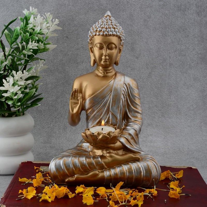 ZART Buddha Statue Tea Light Holder Home Decor Statue Gold