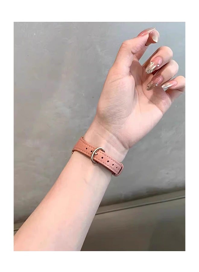 For Apple Watch Leather Band, Compatible with Apple Watch Band 38mm 40mm 41mm 42mm Women, Top Grain Genuine Leather Strap Thin Watch Wristband for iWatch Series10 9 8 7 6 5 4 3 2 1 SE Ultra 2, Pink﻿  - Image 4