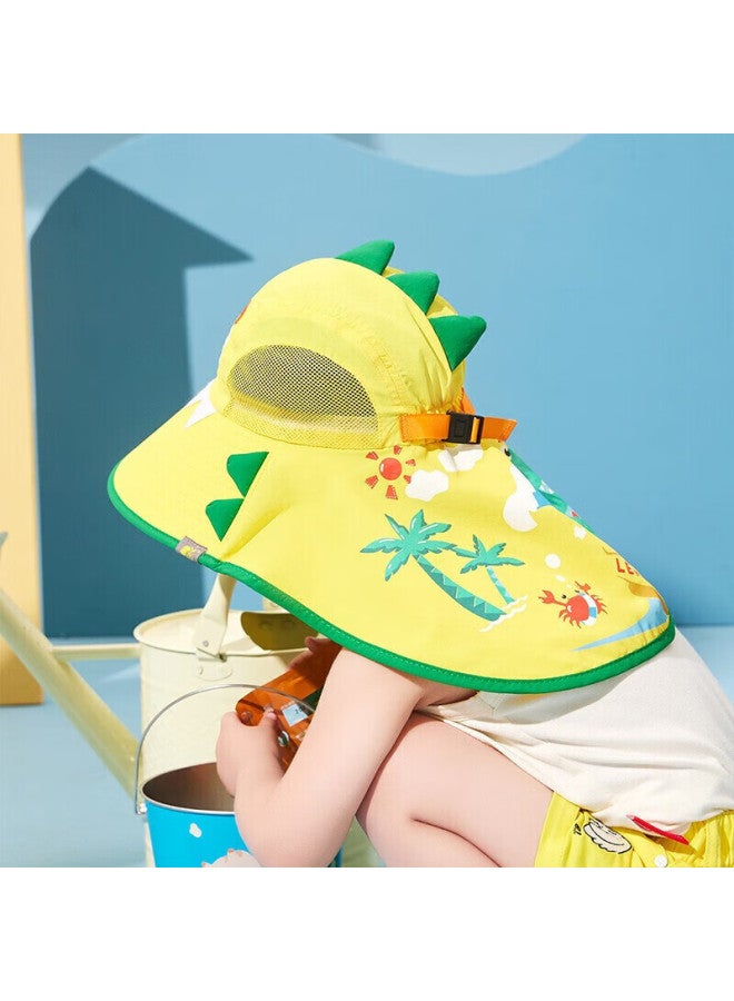 Lemonkid Children's Sun Protection Hat, Boys And Girls Sun Visor Cap, Baby Fisherman Hat, Sun Hat, Spectrum Yellow Surfing Dinosaur, 58cm - Image 1