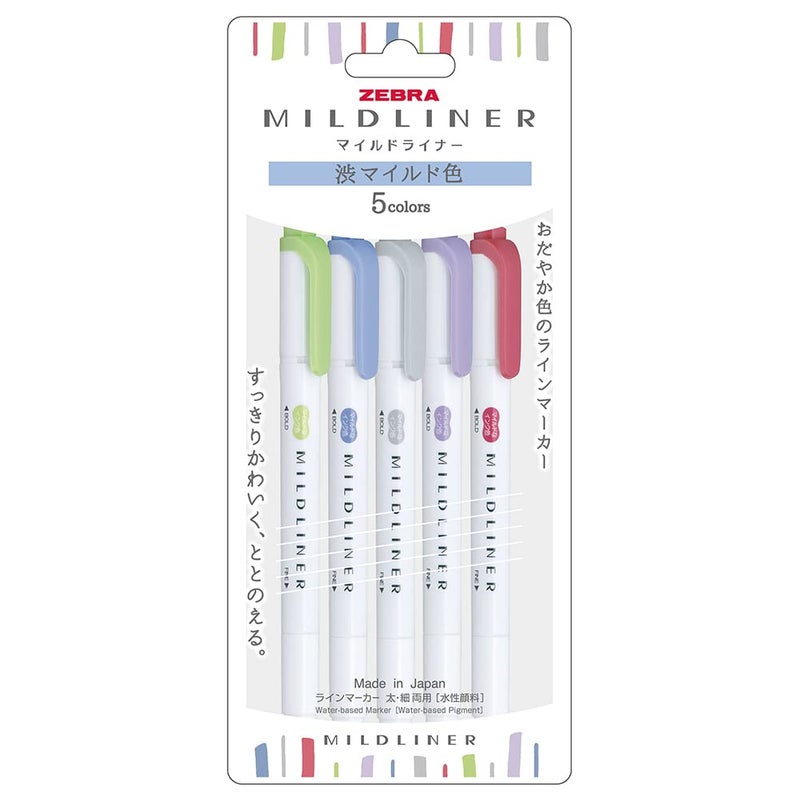 Zebra Pen Zebra Mildliner WKT7-5C-NC-N Highlighter Set - Astringent Mild Colors, 5 Colors - Image 1