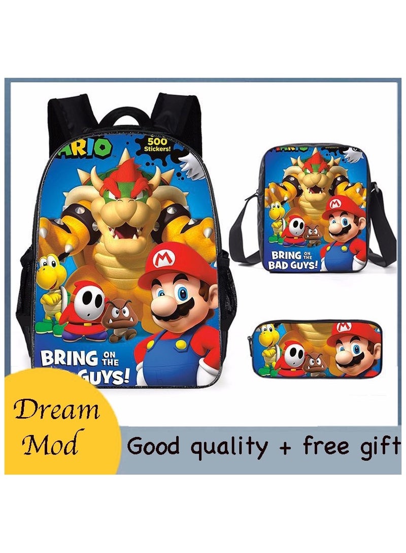 Super Mario Backpack Anime Bookbag Pencil Case for School Cosplay Cartoon Trip 3D Printed Bag.