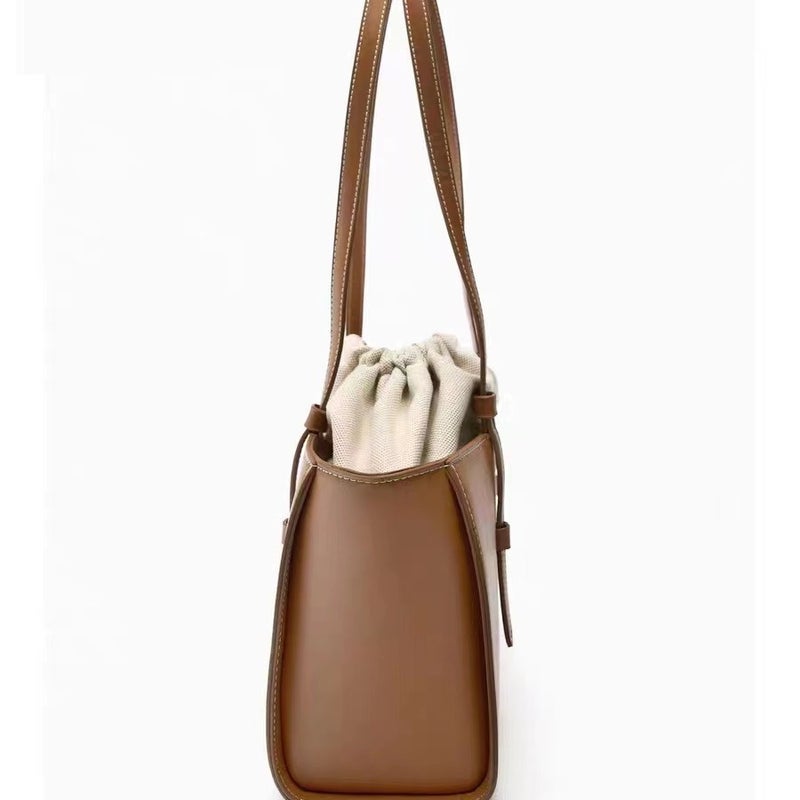 Zara 2026 New Fashion White City Style Drawstring Bucket Bag – Handheld Shoulder Crossbody PU Leather for Women - Image 2