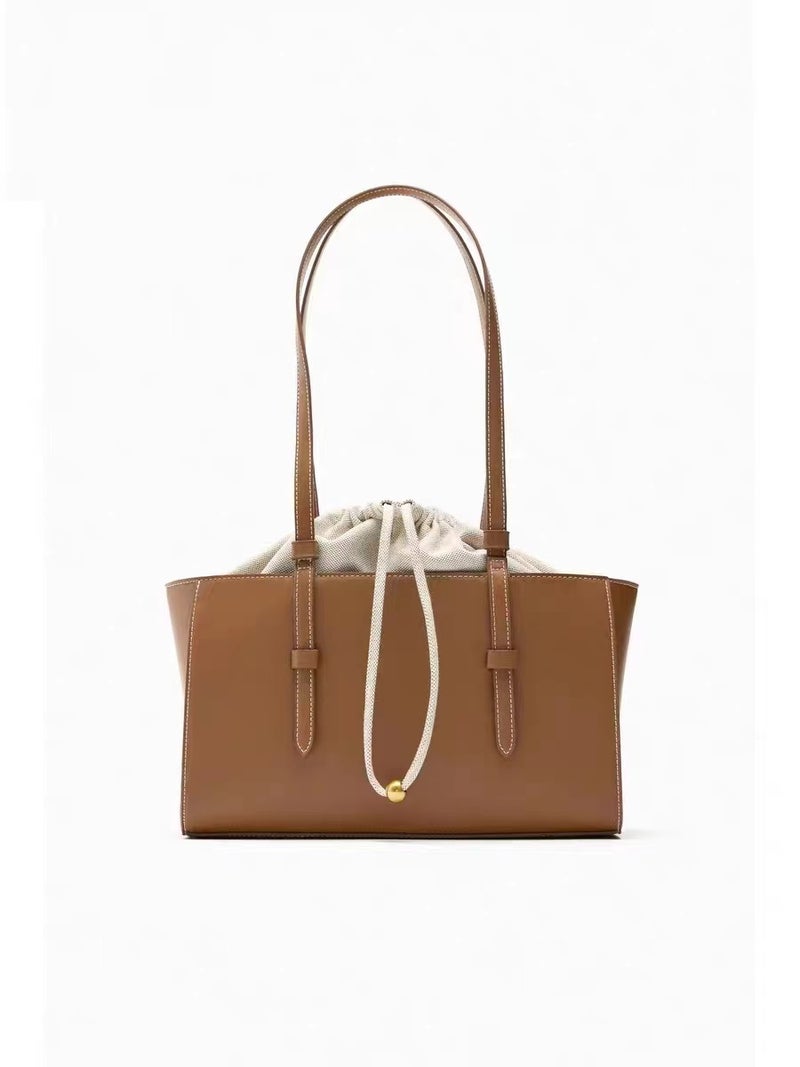Zara 2026 New Fashion White City Style Drawstring Bucket Bag – Handheld Shoulder Crossbody PU Leather for Women - Image 1