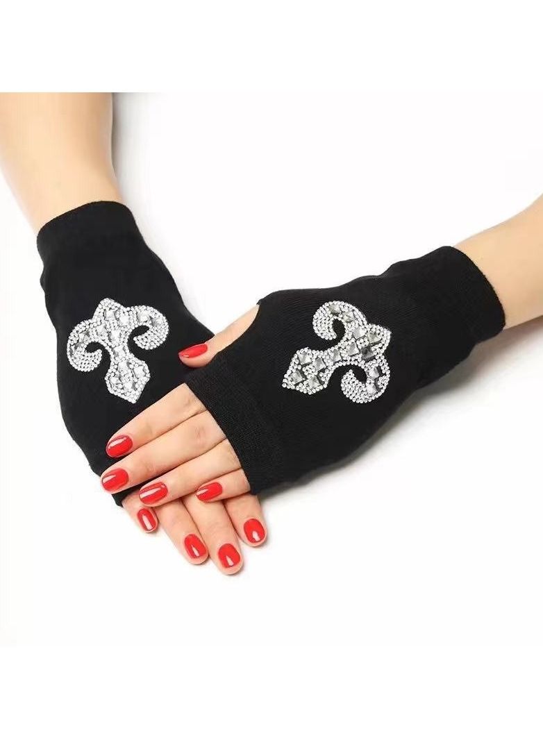 Loquat Fingerless Knit Printed Gloves 