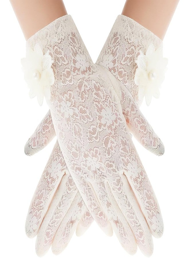 TecoKart® White Lace Wedding Gloves for Women, Elegant Snow Lotus Design Bridal Gloves, Net Gloves for Women, Soft White Gloves for Bride, Lace Gloves for Parties & Special Occasions - Image 1