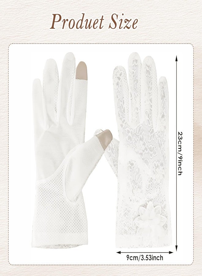 TecoKart® White Lace Wedding Gloves for Women, Elegant Snow Lotus Design Bridal Gloves, Net Gloves for Women, Soft White Gloves for Bride, Lace Gloves for Parties & Special Occasions - Image 2