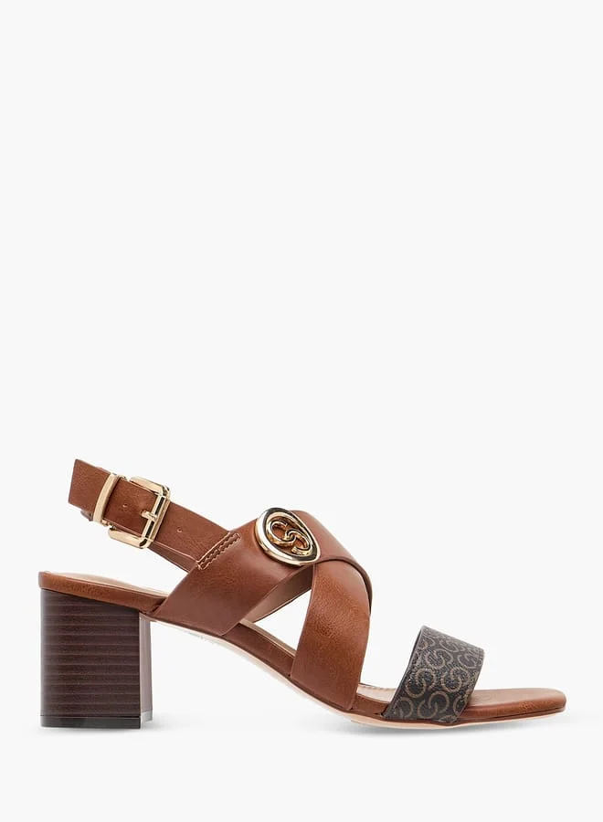 Women's Monogram Print Sandals with Block Heels