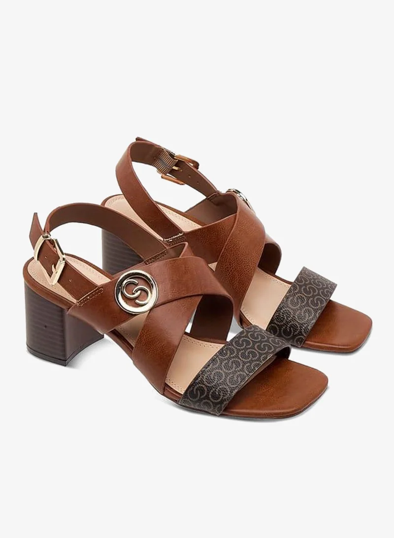 Celeste Women's Monogram Print Sandals with Block Heels