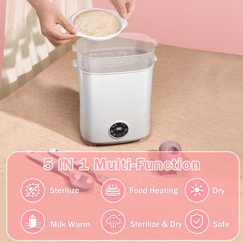 Fisca Baby Bottle Sterilizer and Dryer, 5-in-1 Large Capacity Bottle Sanitizer and Dryer, 2 Layers Compact Baby Bottle Electric Steam Sterilizer and Dryer for Baby Bottles, Pacifiers, Pump Parts - Image 2
