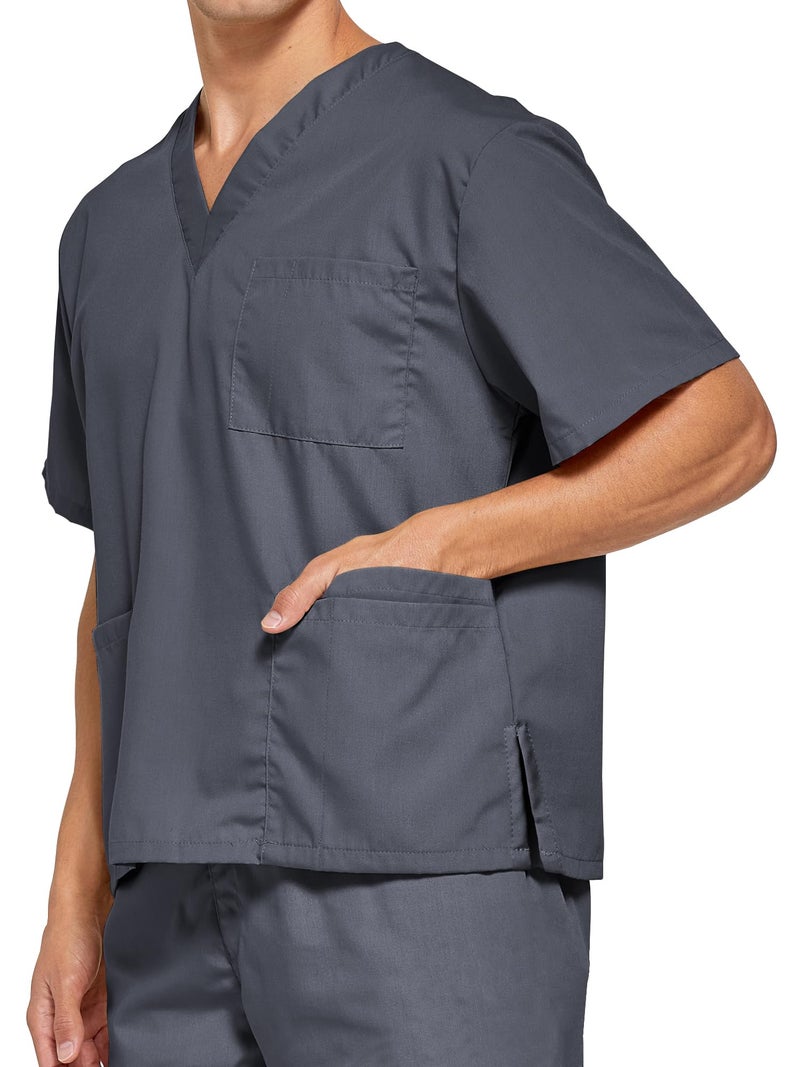 VOGRYE Men Scrubs Set â€” Stretch V-Neck Scrub Top & Jogger Pant with 8 Pockets, Yoga Waistband, Anti-Wrinkle Scrubs for Men (Dark Gray,Medium) - Image 1