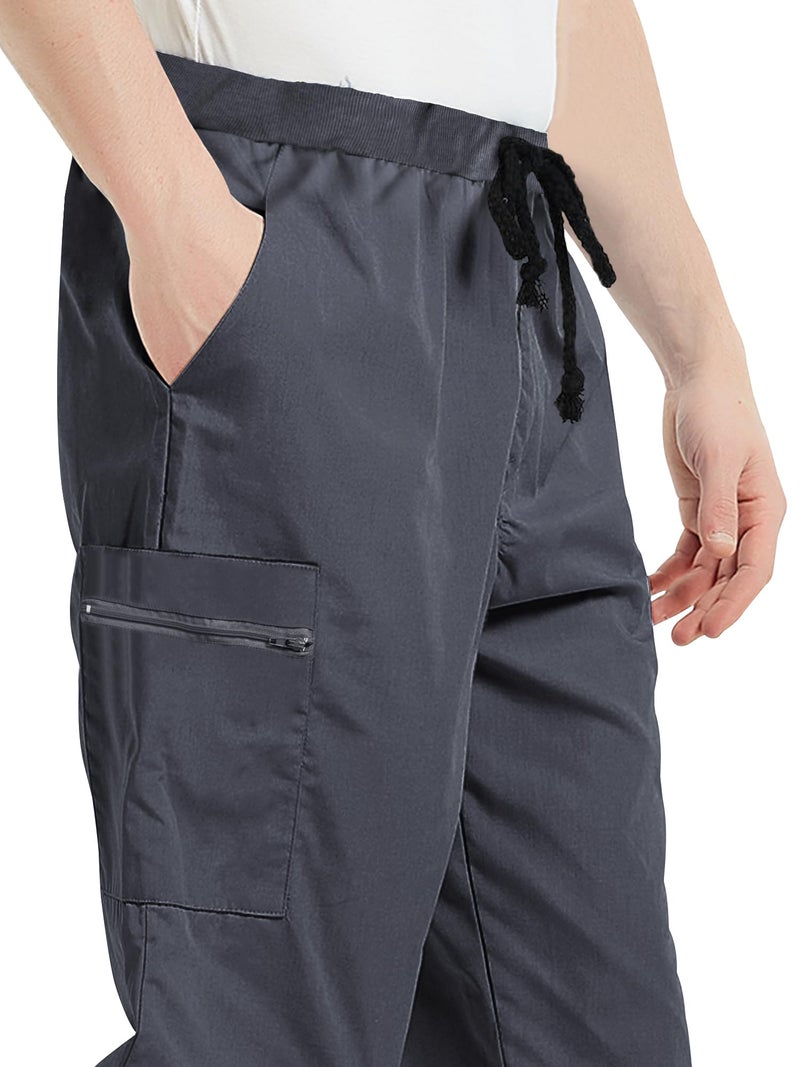 VOGRYE Men Scrubs Set â€” Stretch V-Neck Scrub Top & Jogger Pant with 8 Pockets, Yoga Waistband, Anti-Wrinkle Scrubs for Men (Dark Gray,Medium) - Image 2