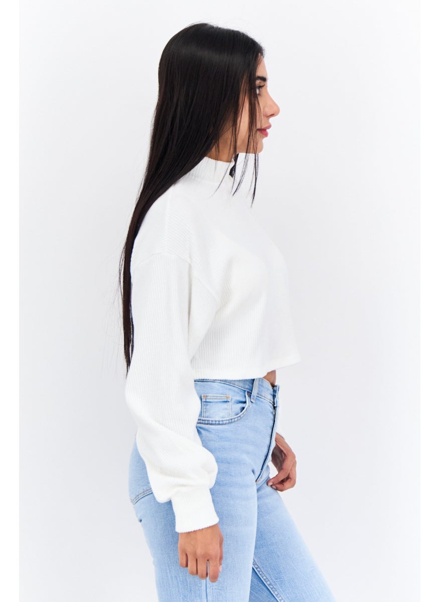 Bershka Women Mock Neck Knitted Sweater, White  - Image 2
