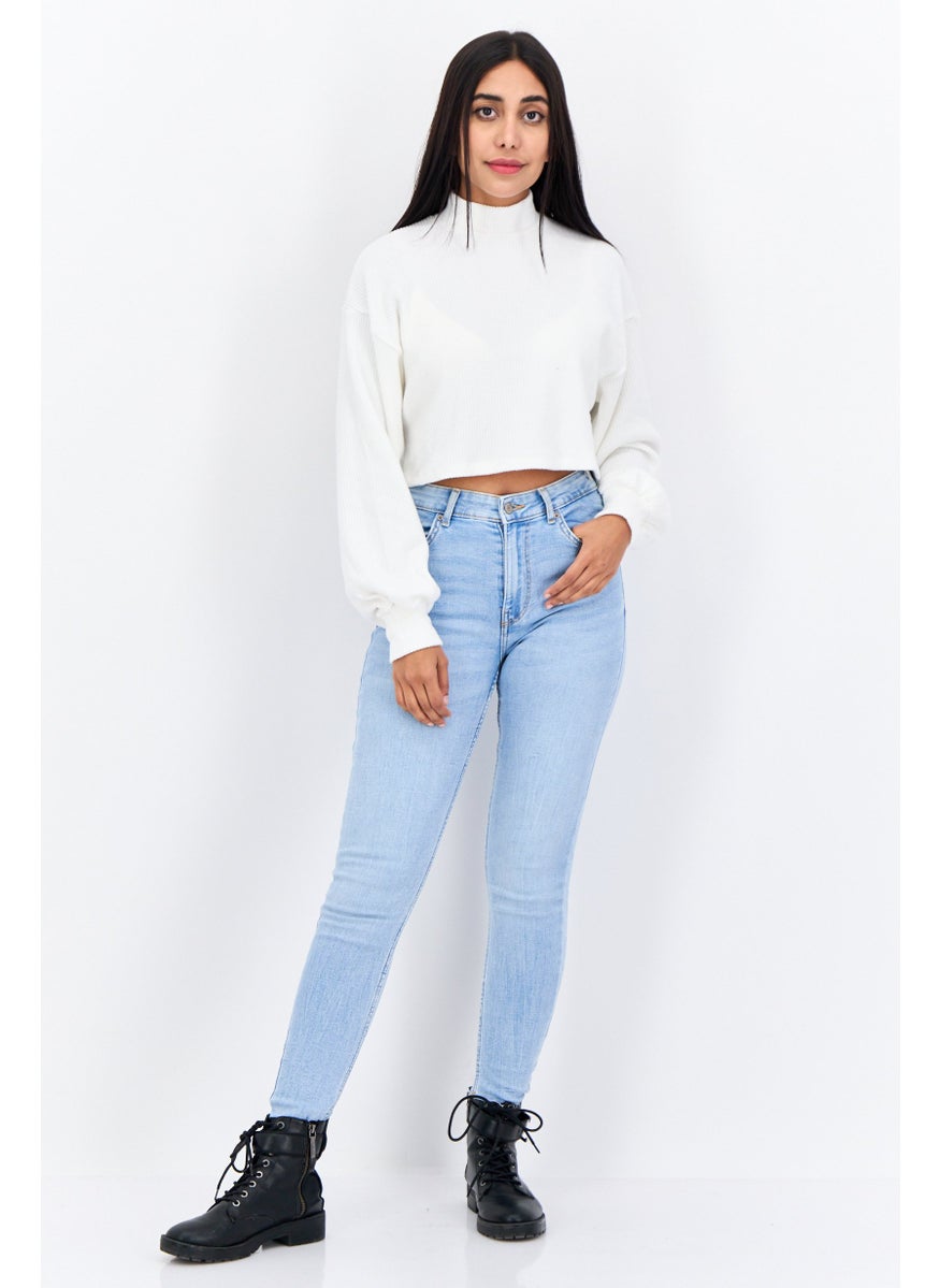 Bershka Women Mock Neck Knitted Sweater, White  - Image 4
