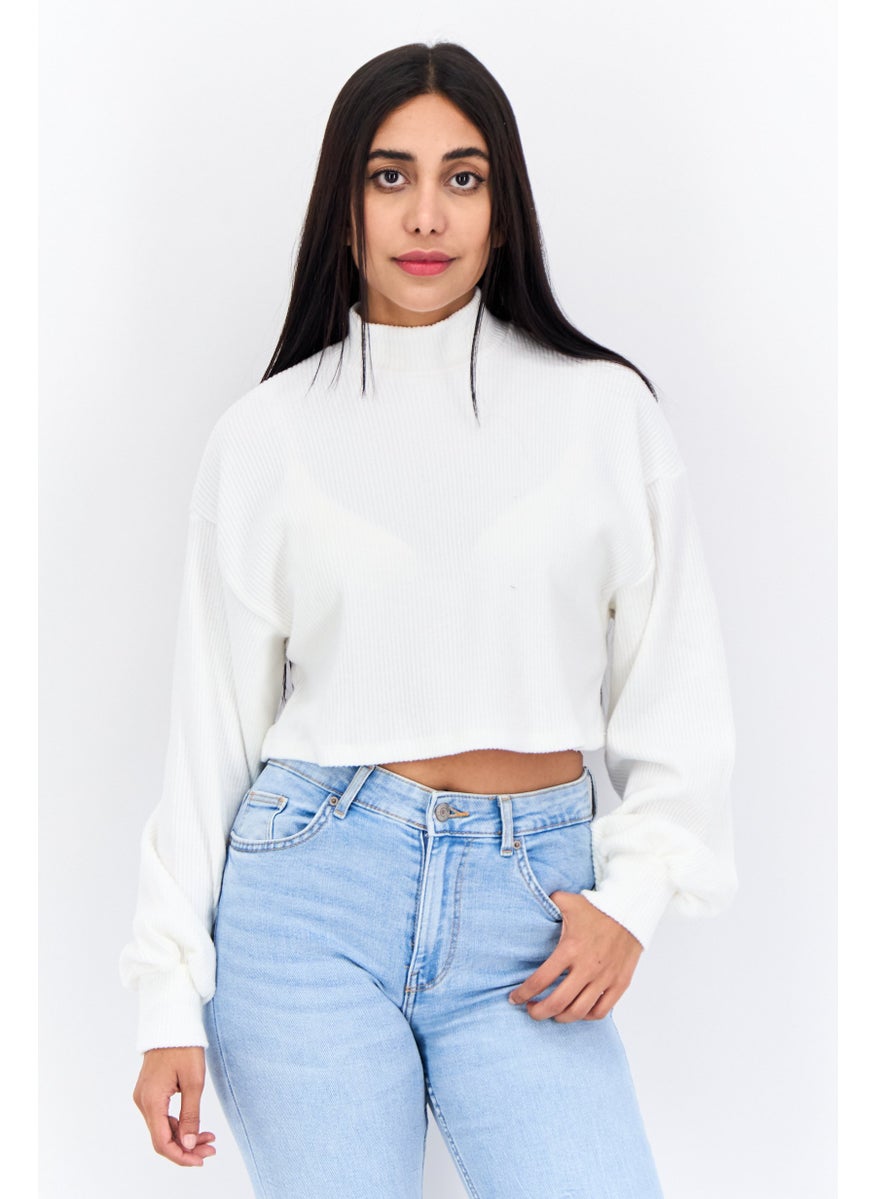 Bershka Women Mock Neck Knitted Sweater, White  - Image 1