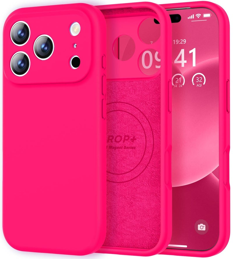 Vooii Magnetic for iPhone 17 Pro Case, Compatible with Magsafe (Premium Liquid Silicone) (Integrated Camera Control Button) Full Body Protective Anti-Scratch Microfiber Lining 6.3", Hot Pink - Image 1