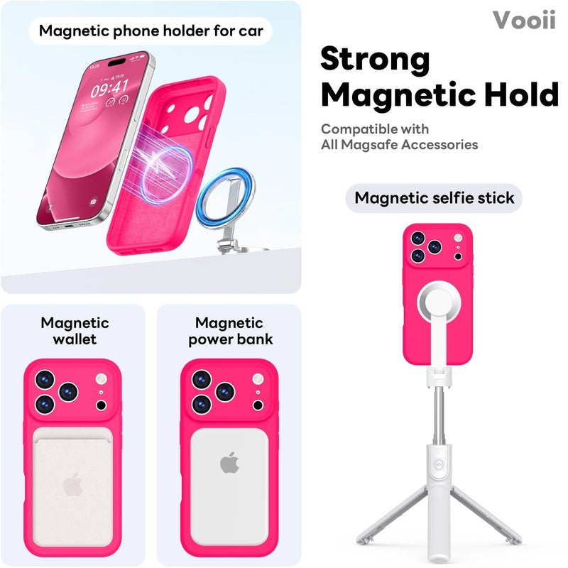 Vooii Magnetic for iPhone 17 Pro Case, Compatible with Magsafe (Premium Liquid Silicone) (Integrated Camera Control Button) Full Body Protective Anti-Scratch Microfiber Lining 6.3", Hot Pink - Image 3