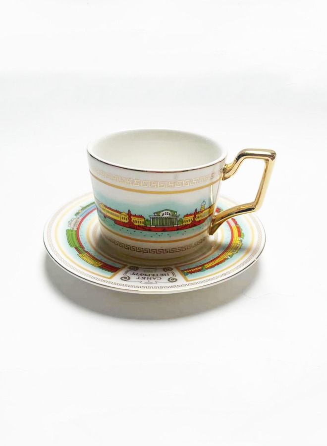 شيانغ يو 4 قطع من كؤوس الشاي 200 مل و الصحون ذات المقبض الذهبي - Image 3