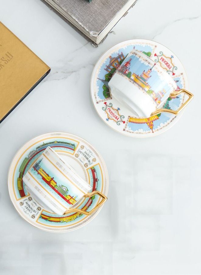 شيانغ يو 4 قطع من كؤوس الشاي 200 مل و الصحون ذات المقبض الذهبي - Image 1