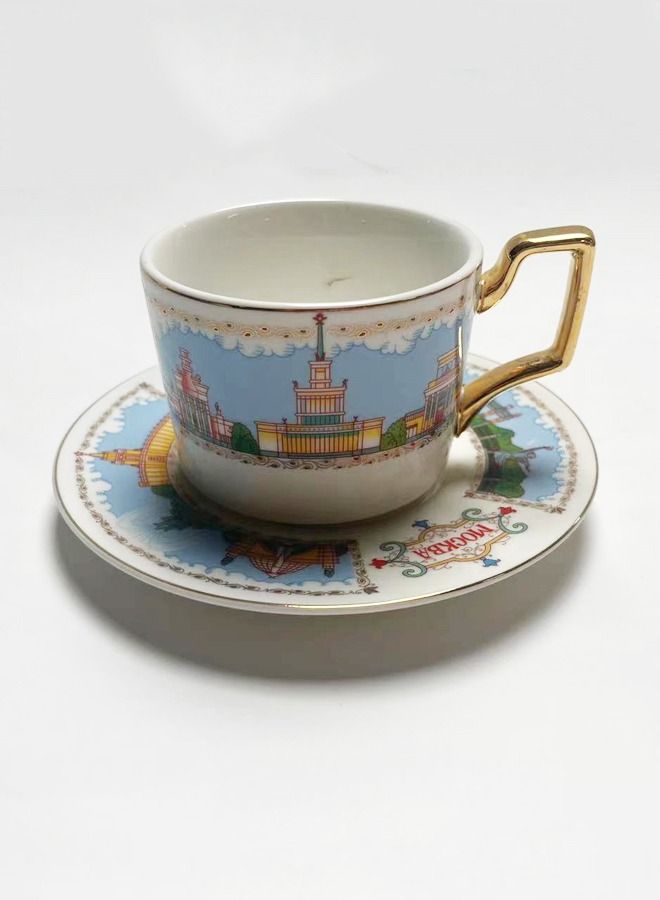 شيانغ يو 4 قطع من كؤوس الشاي 200 مل و الصحون ذات المقبض الذهبي - Image 2