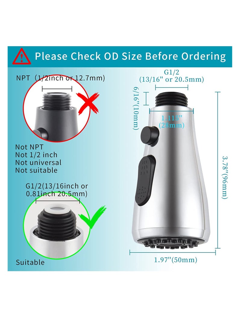 Excefore - Faucet Sprayer Head, 3 Functions Kitchen Faucet Pull Out Spray Head Replacement Part for Water Tap Faucet Filter, Kitchen Sink Pull-out Faucet Sprinkler, Stream Spray and Pause Mode, Chrome Anti-rust - Image 1