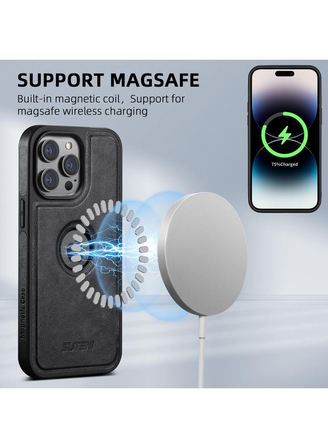 Suteni Case For iPhone 16 Pro Max G1 Magsafe Leather Back Phone Case - Image 3