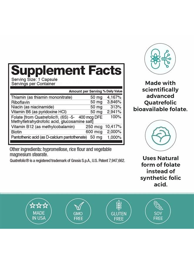 Omax3 Omax Advanced Vitamin B Complex 50MG with Biotin | Strong & Shiny Hair, Skin Nails, Support Stress, Immunity, Energy Metabolism, 90 Capsules - Image 2