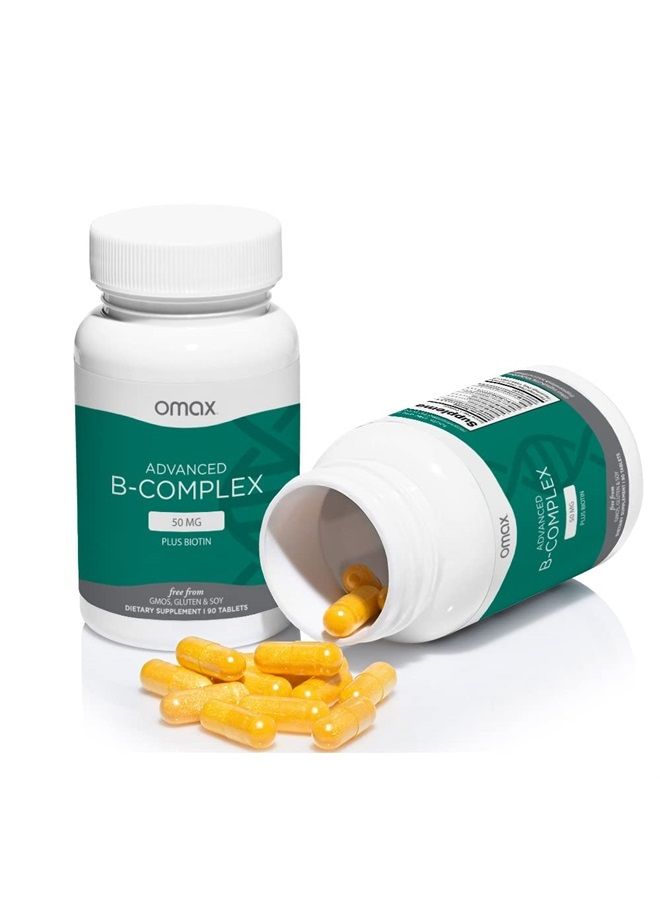 Omax3 Omax Advanced Vitamin B Complex 50MG with Biotin | Strong & Shiny Hair, Skin Nails, Support Stress, Immunity, Energy Metabolism, 90 Capsules - Image 3