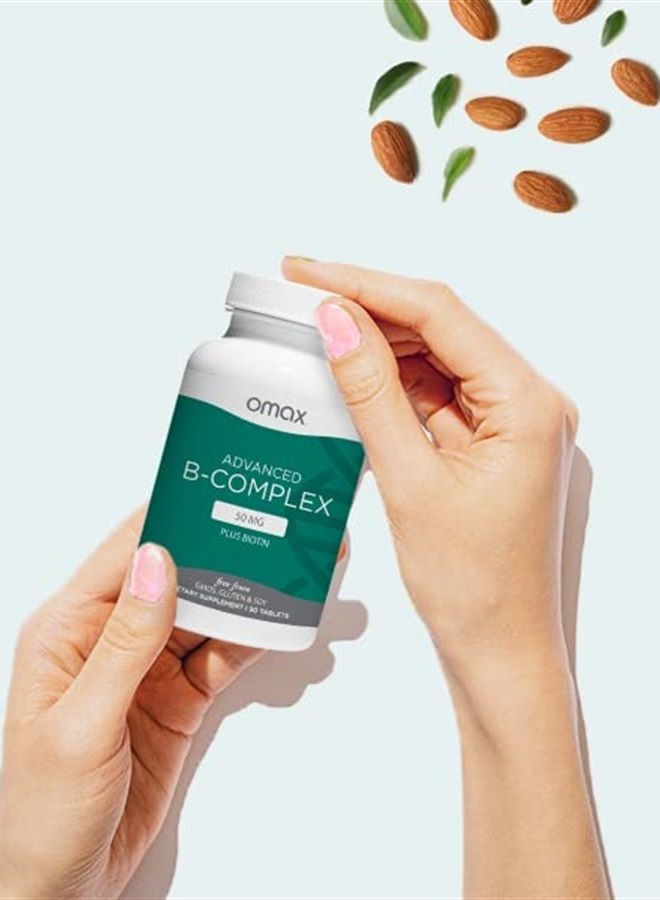 Omax3 Omax Advanced Vitamin B Complex 50MG with Biotin | Strong & Shiny Hair, Skin Nails, Support Stress, Immunity, Energy Metabolism, 90 Capsules - Image 4