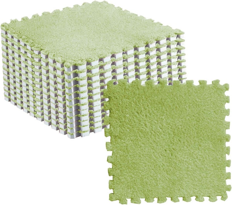 Mrisata 10pcs Carpet Squares Plush Puzzle Floor Foam Mat, Plush Fluffy Interlocking Carpet Square Tiles, Anti Slip EVA Foam Jigsaw Floor Tiles, Build A Safe Area for Bedroom Playroom (Fluorescent - Image 2