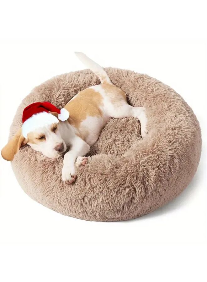 Pink Plush Donut Pet Bed 40cm Orthopedic Soft Round Bed For Small Medium Dogs Cats - Image 1