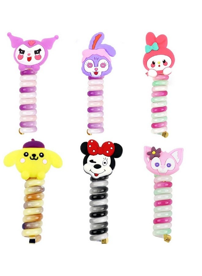 Elina Telephone Wire Hair Band for Kids Cartoon Spiral Hair Ties Cute Kids Baby Head Accessories for Girls Spring Rubber Bands for Braids Ponytail Maker(Pack of 2)(Multi Color) - Image 1