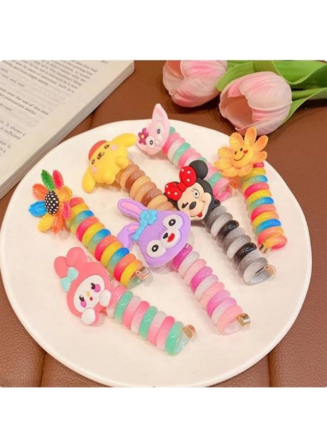 Elina Telephone Wire Hair Band for Kids Cartoon Spiral Hair Ties Cute Kids Baby Head Accessories for Girls Spring Rubber Bands for Braids Ponytail Maker(Pack of 2)(Multi Color) - Image 2