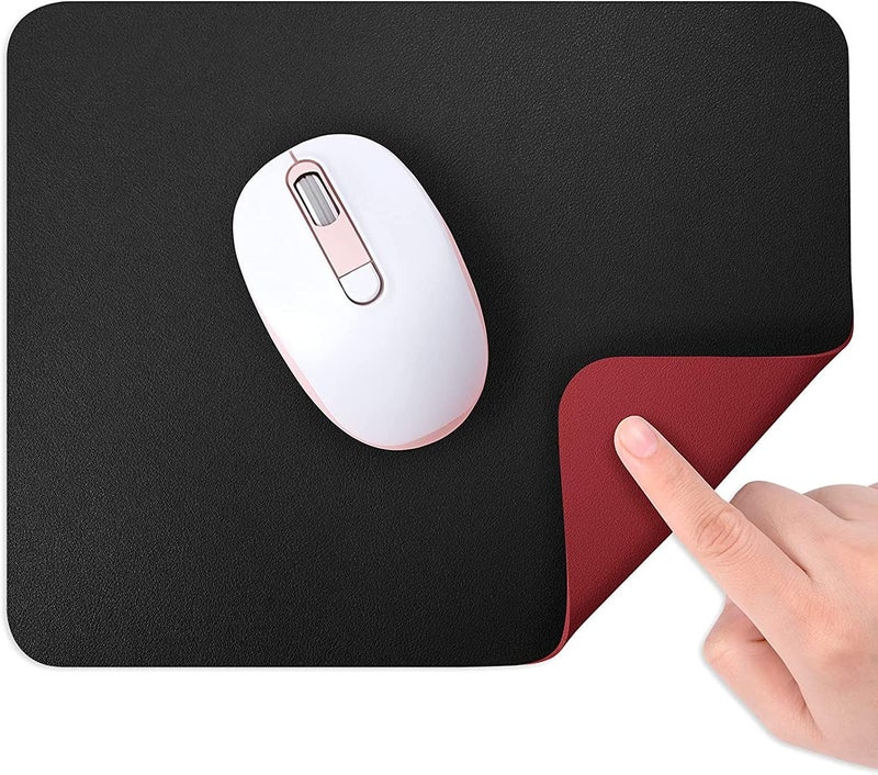 Dyazo Vegan PU Leather Mouse Pad Reversible, Anti-Slip Waterproof Mouse Mat for Office Home Gaming Laptop Men Women Kid,Black & Red Size Small 9.8 X 8.5 Inch - Image 1