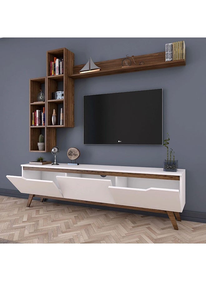 Home Canvas Home Canvas Lana Wall Unit Modern Upto 60in TV (White and Walnut)  - Image 4