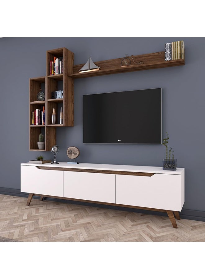 Home Canvas Home Canvas Lana Wall Unit Modern Upto 60in TV (White and Walnut)  - Image 3