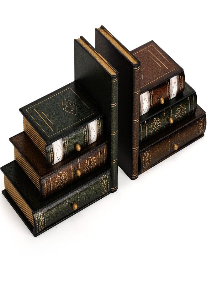 Fasmov Wood Bookends with Desktop Organizer Drawer Units, Decorative Bookends for Shelves, Office Desk Book Holder Stand, 1-Pair - Image 3