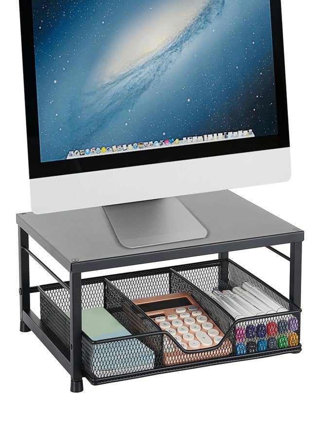 Gugsey Small Laptop Stand for Desk, Monitor Stand Riser, Office Desk Accessories, Computer Desktop Stand with Drawer for Home, Office, School (Black) - Image 1