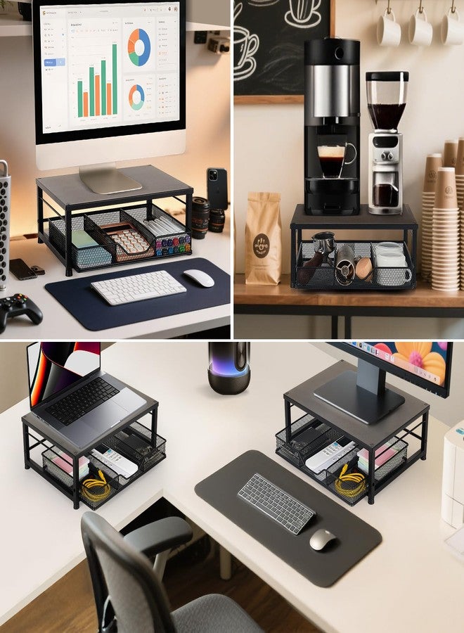 Gugsey Small Laptop Stand for Desk, Monitor Stand Riser, Office Desk Accessories, Computer Desktop Stand with Drawer for Home, Office, School (Black) - Image 3