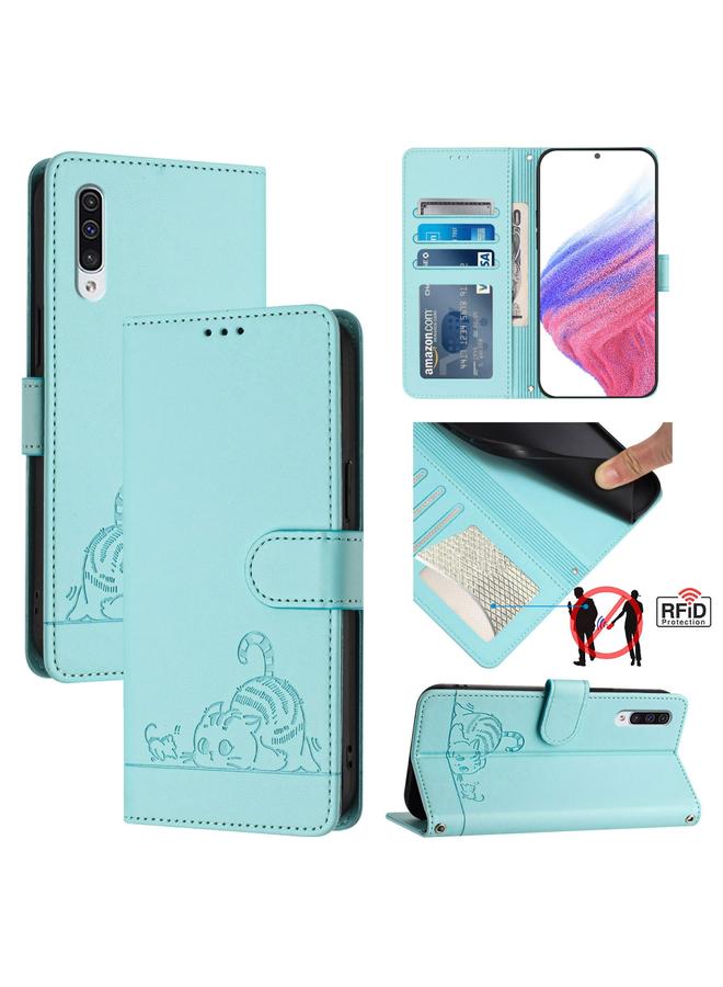S-TOP Case For Samsung Galaxy A50/A30s/A50s Cat Rat Embossed Pattern RFID Leather Phone Case with Lanyard - Image 1