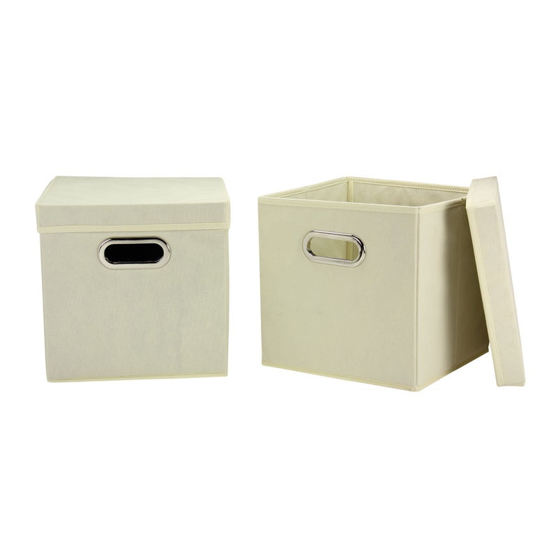 Household Essentials 39-1 Decorative Storage Cube Set with Removable Lids | Natural | 2-Pack - Image 1