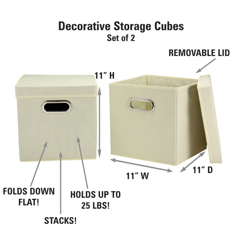 Household Essentials 39-1 Decorative Storage Cube Set with Removable Lids | Natural | 2-Pack - Image 2