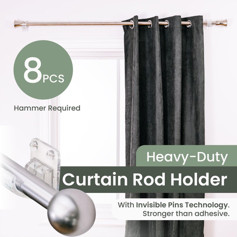 Evermount No Adhesive Heavy Duty Curtain Rod Holders with Wide Hook, 5X Stronger Than Adhesive Curtain Rod Hooks,Tension Curtain Rod Bracket for Wall with Pin Guide, Curtain Wall Mount (8 Pack, for 0.75" Rods) - Image 4
