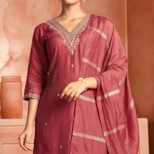 LookMark Women's Pure Cotton Straight Kurta Pant Dupatta Set with Elegant Embroidery - Perfect for Every Occasion (AZ-LM-OG-KS2104-XL) Peach - Image 2