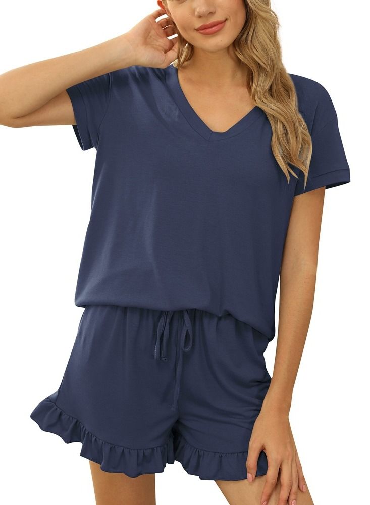 Loquat Women's Spring And Summer Home Two Piece Set Casual Shorts ShortS Sleeved Pajama Set 
