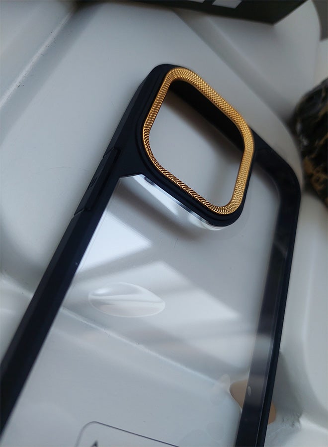 Premium Shockproof Transparent Case for iPhone 15 Pro Max with Metal Camera Frame – Stylish Transparent Mobile Cover for Men, Women & Youth – Anti-Fingerprint, Camera Protection, Drop Resistant (Gold) - Image 3