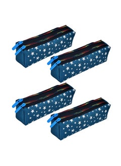Kuber Industries Kuber Industries Pencil Pouch|Rexine Stationary Pouch|Pencil Utility Pouch|School Pencil Case for Kids|Pen-Pencil Box for Kids|2 Zipper Pencil Organizer|Star Pencil Pouch|Pack of 4|Blue  - Image 1
