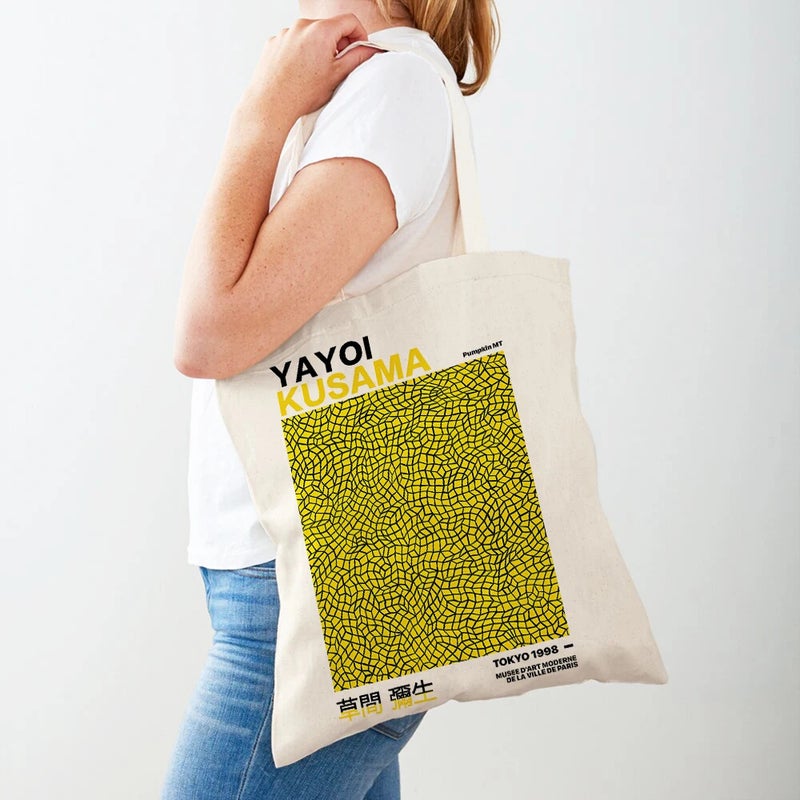 Yayoi Kusama Abstract Supermarket Shopping Bag Nordic Girls Women Tote Bag Double Sided Canvas Shopping Bag - Image 1