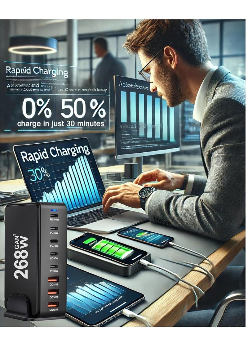 ELTRAZONE 268W USB-C Fast Charging Station – 8-Port Desktop Charger for Laptops, Phones, Tablets & Smart Devices – Quick Charge, USB-C PD, Overcharge & Short-Circuit Protection, Compact & Efficient Design - Image 5